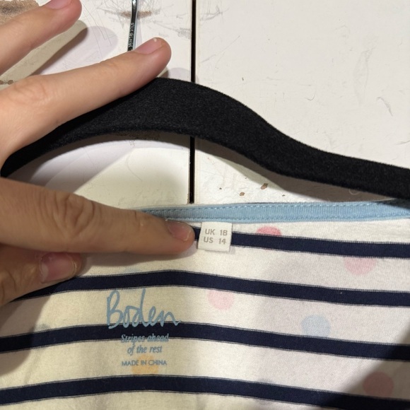 Boden Breton Long Sleeve Tee Stripes and Dots Navy Blue White Size 14 - Picture 7 of 9